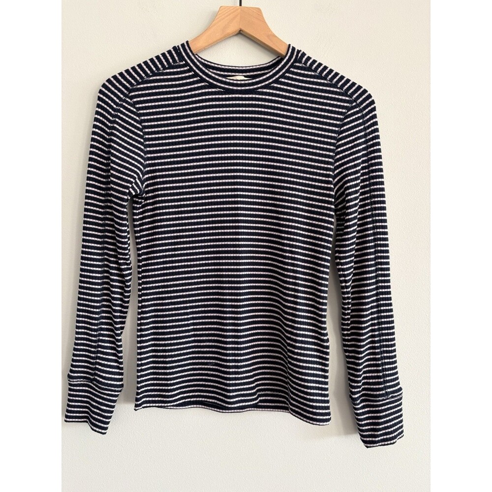 Madewell Top Blue White Striped Womens Size Small Mock Neck Stretch
